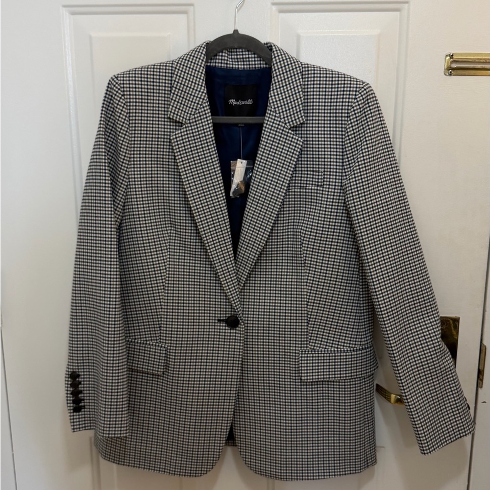 Madewell Black and White Houndstooth Blazer